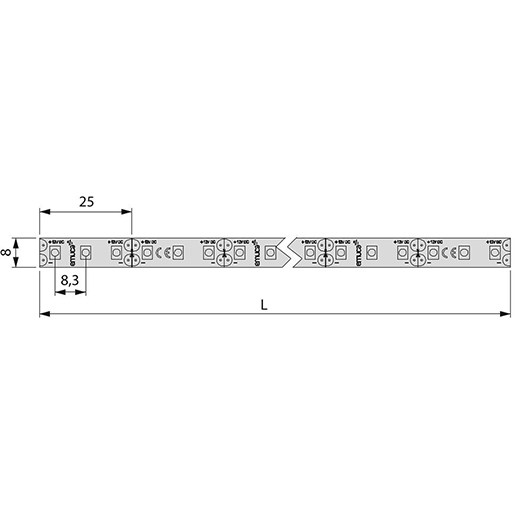 LYNX LED STREIFEN 9.6W/M 12V 10M 4000K Technische Zeichnung von LYNX LED STREIFEN 9.6W/M 12V 10M 4000K 105