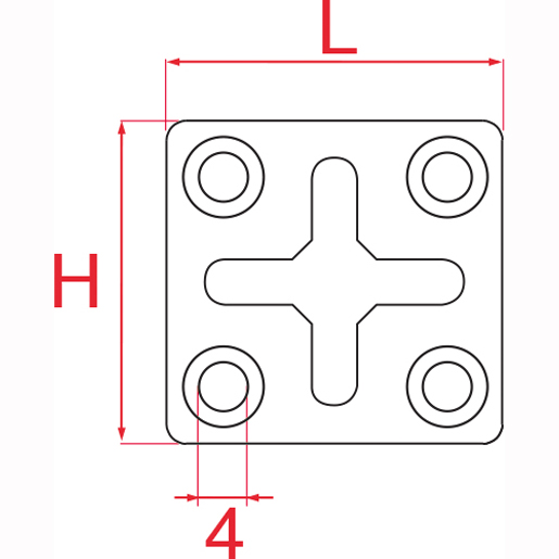 Technische Zeichnung von ZN-PLATTE 4 LÖCHER   45X 45 100