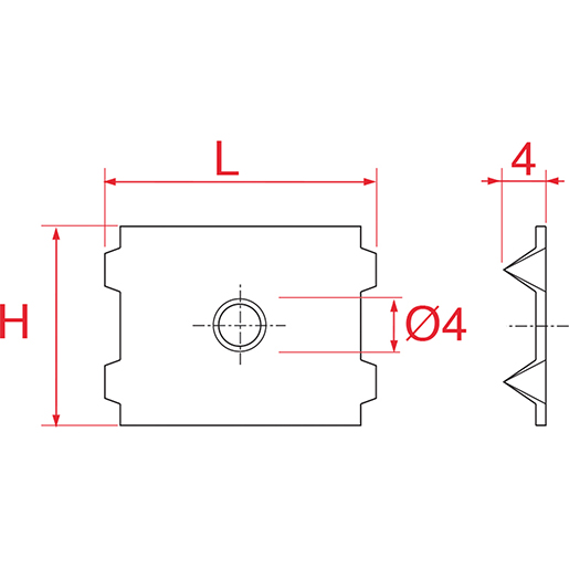 Technische Zeichnung von 4-zackige Rückwandverbindungsplatte 100