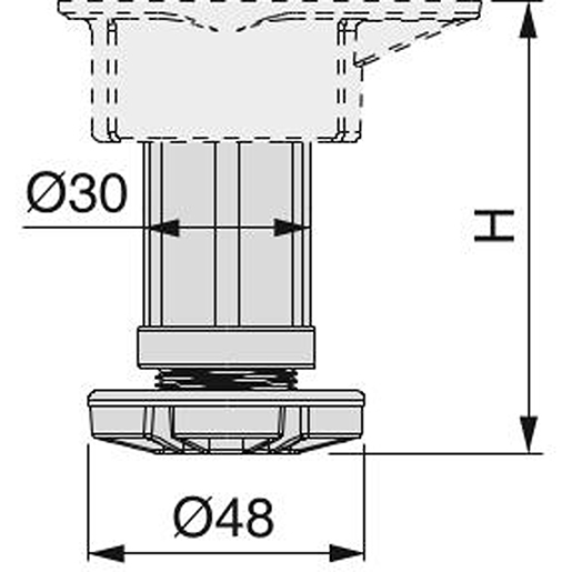 VERSTELLBARER FUSS. BONE H 60 MM - 4 St. Technische Zeichnung von VERSTELLBARER FUSS. BONE H 60 MM - 4 St. 100