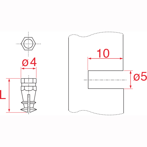 Technische Zeichnung von Einrast-Spreizbuchse ohne Unterlage 100