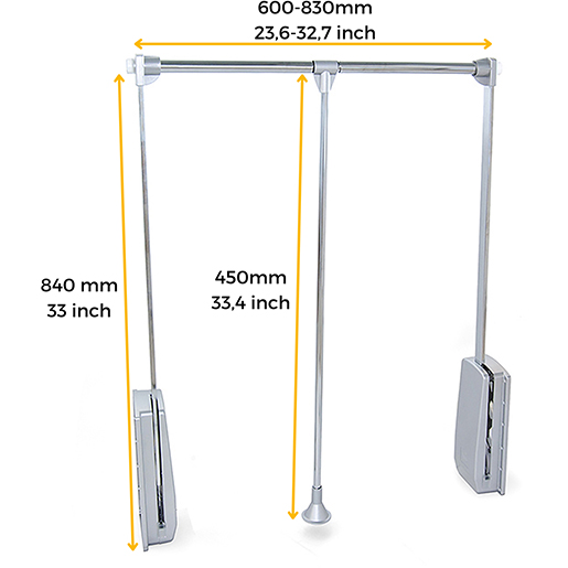 KLEIDERBÜGELHÄNGER 600-830 MM VERCHROMT Technische Zeichnung von KLEIDERBÜGELHÄNGER 600-830 MM VERCHROMT 100