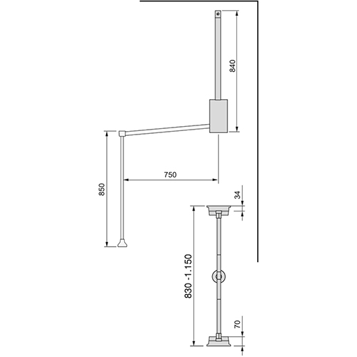 KLEIDERBÜGELHÄNGER 830-1150 MM VERCHROMT Technische Zeichnung von KLEIDERBÜGELHÄNGER 830-1150 MM VERCHROMT 105