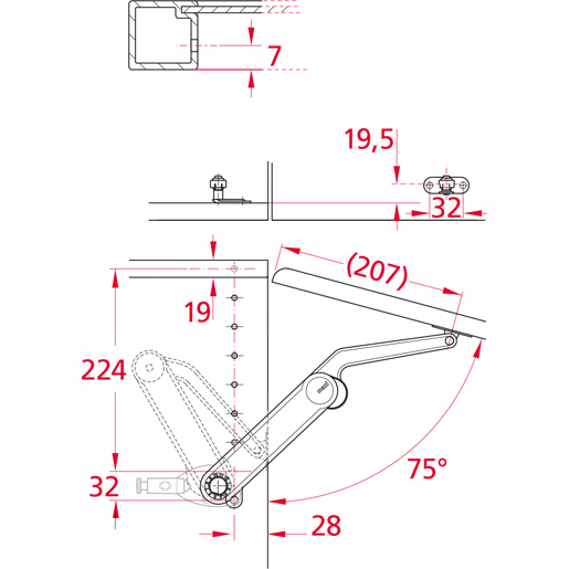 Technische Zeichnung von MAXI-Türarm 100