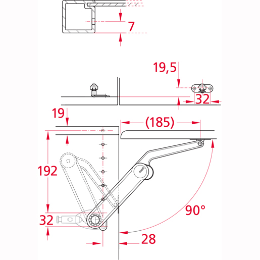 Technische Zeichnung von MAXI-Türarm 105