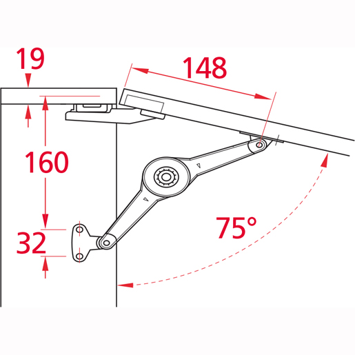 Technische Zeichnung von Duo-Türarm 100