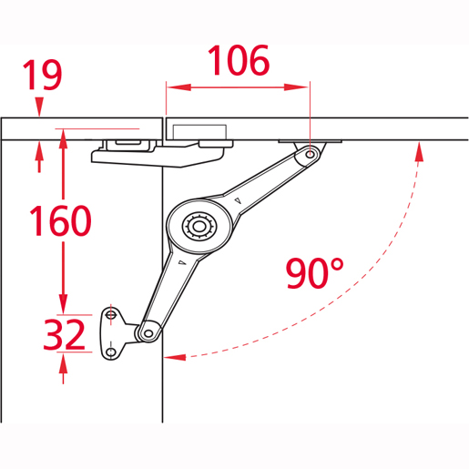 Technische Zeichnung von Duo-Türarm 105