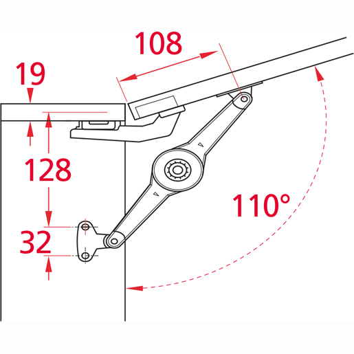 Technische Zeichnung von Duo-Türarm 110
