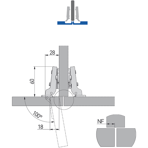 HALSSCHARNIER MIT ANSCHRAUBFUSS 9 Ø 35 Technische Zeichnung von HALSSCHARNIER MIT ANSCHRAUBFUSS 9 Ø 35 100