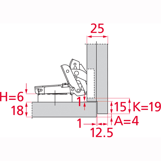 Disegno tecnico di Cerniera per legno apertura variabile S200 "B" 100