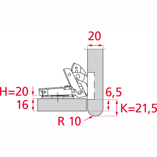 Disegno tecnico di Cerniera per legno apertura variabile S200 "B" 125