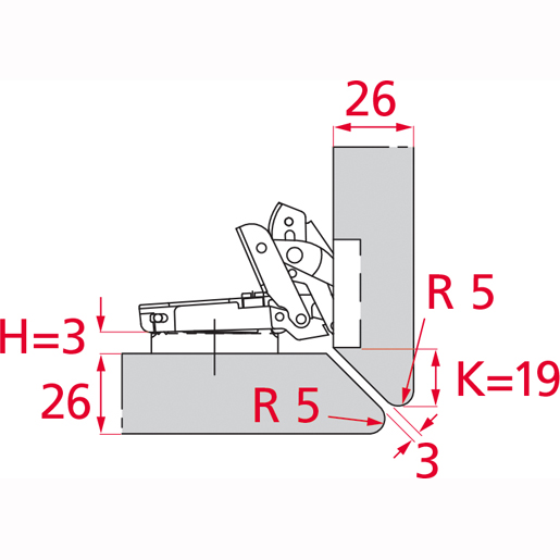 Disegno tecnico di Cerniera per legno apertura variabile S200 "B" 135