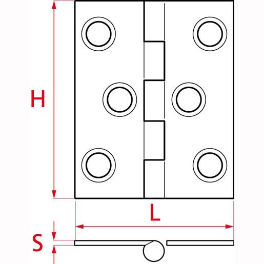 FLACHES MESSINGSCHARNIER 35X35 MM Technische Zeichnung von FLACHES MESSINGSCHARNIER 35X35 MM 100