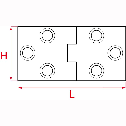 Technische Zeichnung von Rechteckiges Flügelklappenscharnier 100