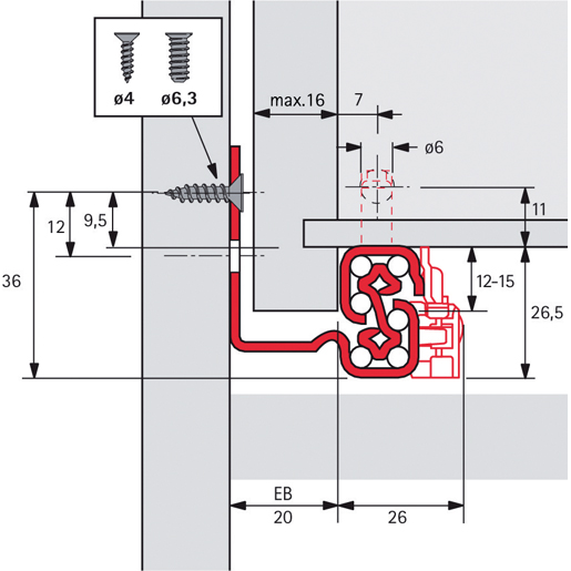 Technische Zeichnung von GEP. RAHMENFÜHRUNG M/VOLLAUSZUG 450 MM 100