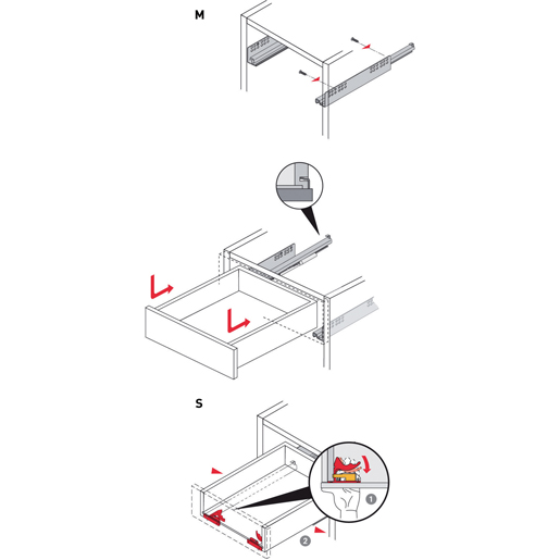 Verwendung von GEP. RAHMENFÜHRUNG M/VOLLAUSZUG 450 MM 500