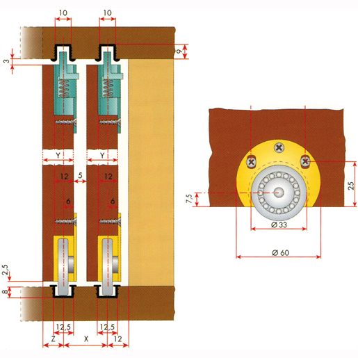 Technische Zeichnung von Türgleitschiene, mittel 30 kg 100