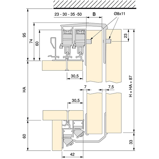 Technische Zeichnung von BAUSATZ AUSSENTÜRSCHLITTEN 30 MM DICK 110