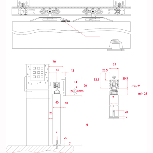 Technische Zeichnung von Türgleitschiene 5080 kg System 0500 100