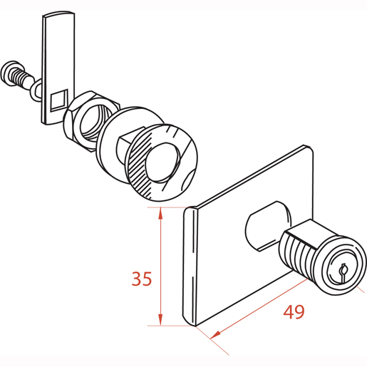 Technische Zeichnung von Einfaches Glastürschloss 105