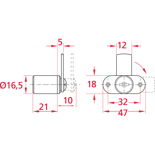 Technische Zeichnung von Schiebetürschloss 100