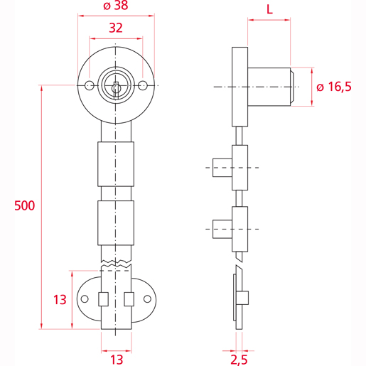 Disegno tecnico di Serratura per cassettiera 100