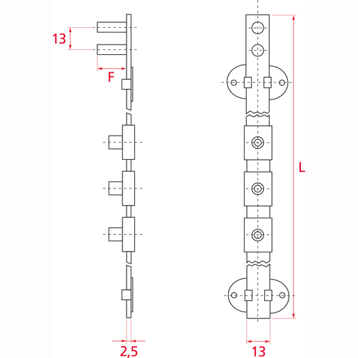 Technische Zeichnung von Schloss für Kommode 100