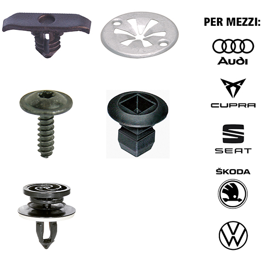 Minuteria per fissaggio carrozzeria AUDI – CUPRA – SEAT – SKODA – VOLKSWAGEN