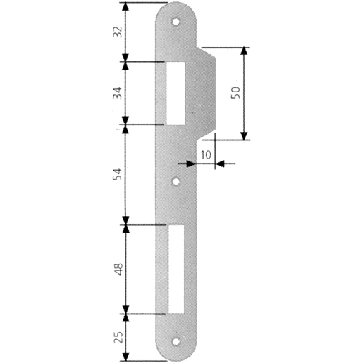 Technische Zeichnung von Gegenplatte 07 für Patentschloss groß 100