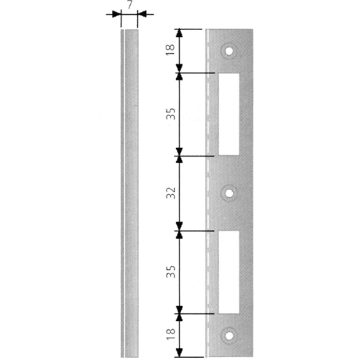 Technische Zeichnung von Gegenplatte 03p für Patentschloss klein 100