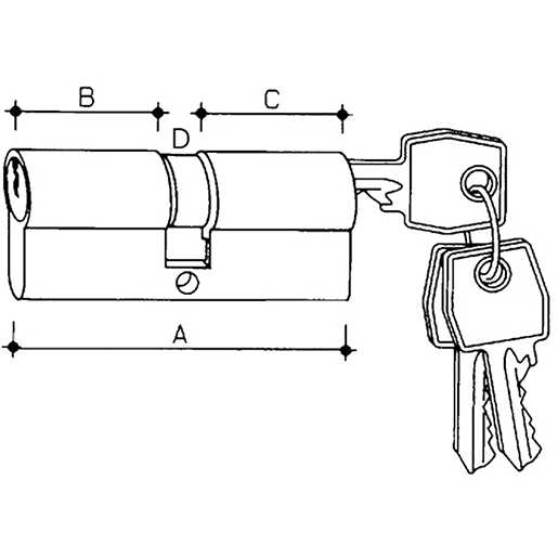 Disegno tecnico di Cilindro riprogrammabile di sicurezza con pomolo 100