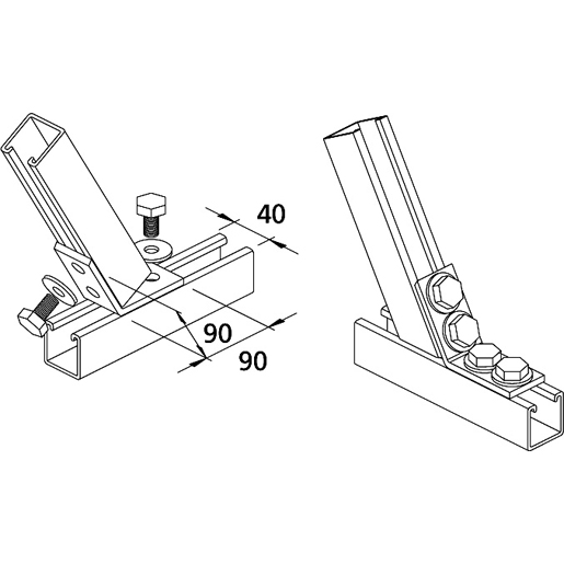 Technische Zeichnung von WINKEL FÜR 45°-ANSCHLUSS MIT 4 LÖCHERN 100