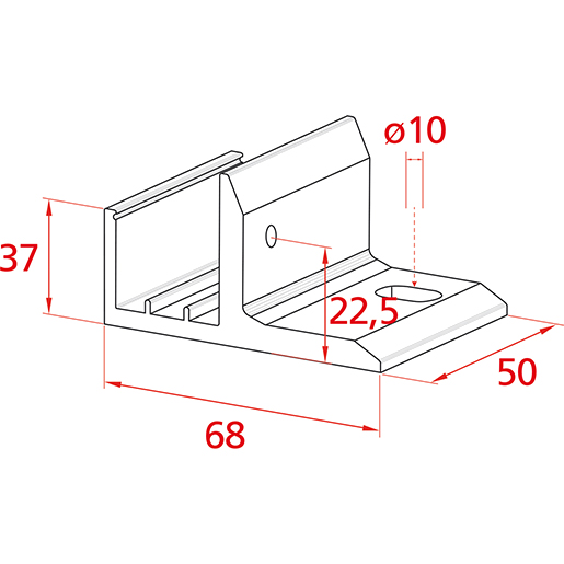 Squadretta in alluminio a croce per profilo LIGHT 50x67,5x37 mm Disegno tecnico di Squadretta in alluminio a croce per profilo LIGHT 50x67,5x37 mm 100