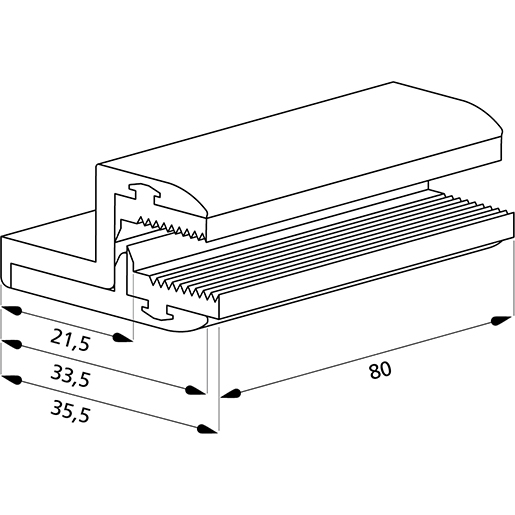 Technische Zeichnung von Seitliche Klemme 6,8 mm für Glasmodule 100
