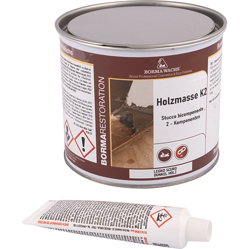 Dunkle zweikomponentige Spachtelmasse für Holz mit Härter