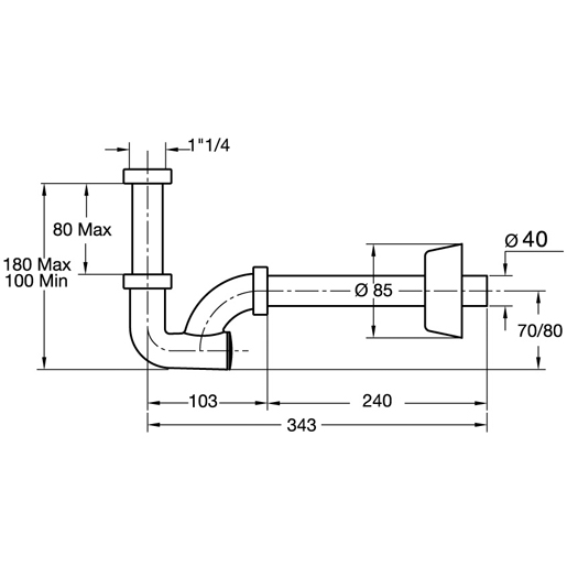 Disegno tecnico di Sifone per lavabo 100