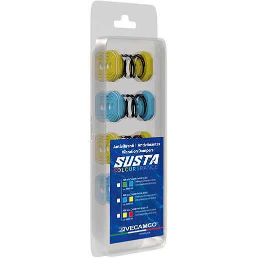 Kit antivibranti SUSTA giallo-blu per unità esterne 4 pezzi Imballo di Kit antivibranti SUSTA giallo-blu per unità esterne 4 pezzi 400