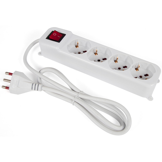 Platzsparende Steckdosenleiste mit Kabel und Schalter