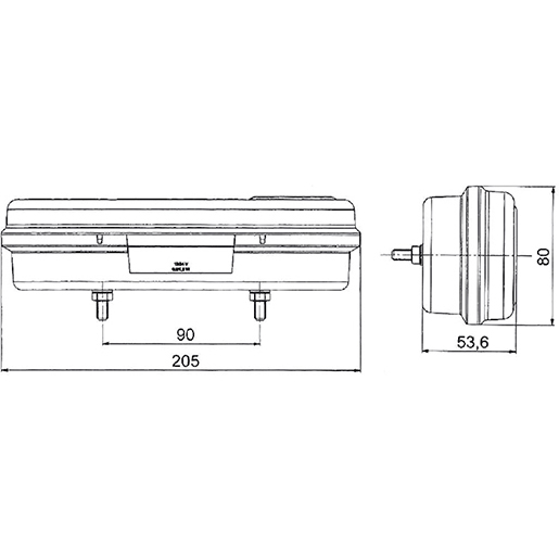 Technische Zeichnung von Rücklicht 3/4 Funktionen LED 12/24V 100
