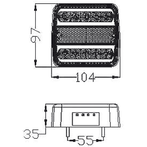 Technische Zeichnung von 12V LED-Rücklicht 100
