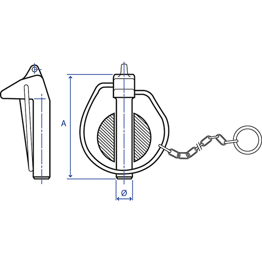 Technische Zeichnung von Schnappstifte mit Kopf und Kette 100