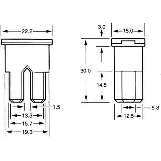 Dessin technique de Fusible PAL série 293 connecteur femelle 100