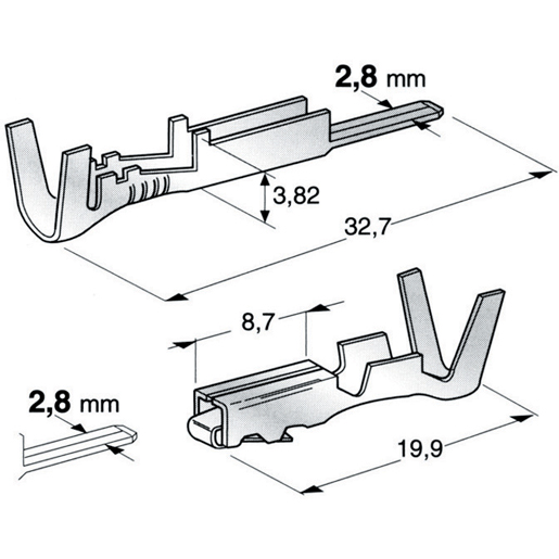 Dibujo técnico de Terminal para conectores 2,8 mm estancos _ goma 100