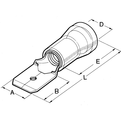 Dibujo técnico de Terminal macho de empalme de cobre estañado PVC 100