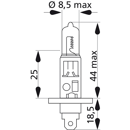 Dessin technique de AMPOULE HALOGENE H1 12V 55W 100