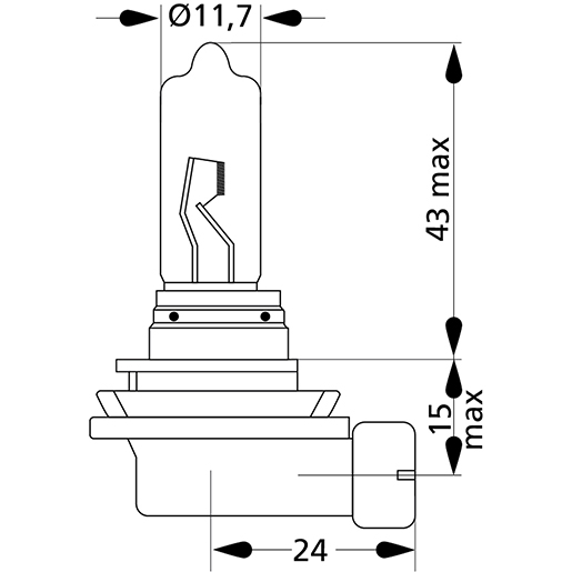 Dibujo técnico de Lámpara Datacol H9 12V 65W PGJ 19-5 105