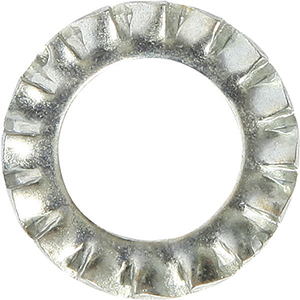 Roseta elástica de dientes superpuestos (exterior) de acero templado para muelles DIN 6798/galvanizado blanco