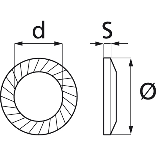 Technische Zeichnung von Verbronzte Sicherungsscheibe Schnorr 100