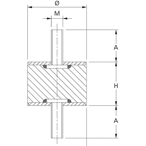 ANTIVIBRANTE MM 20X25 M6X18 60SH ZN Disegno tecnico di ANTIVIBRANTE MM 20X25 M6X18 60SH ZN 100