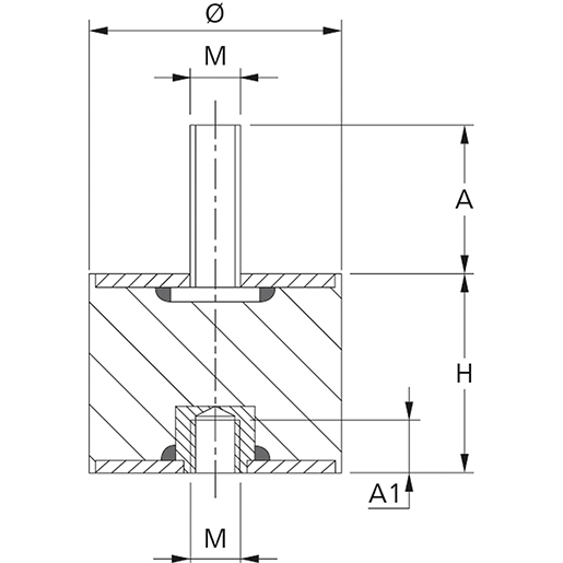 ANTIVIBRANTE MF 25X30 M6X18 60SH ZN Disegno tecnico di ANTIVIBRANTE MF 25X30 M6X18 60SH ZN 100